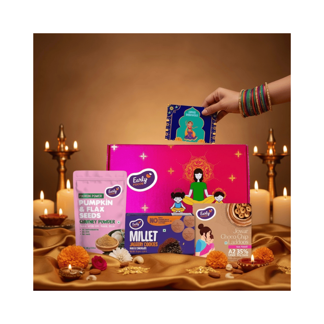 Early Foods Diwali Gift Hamper Jowar Chocochip Laddoo and Ragi Choco Cookies