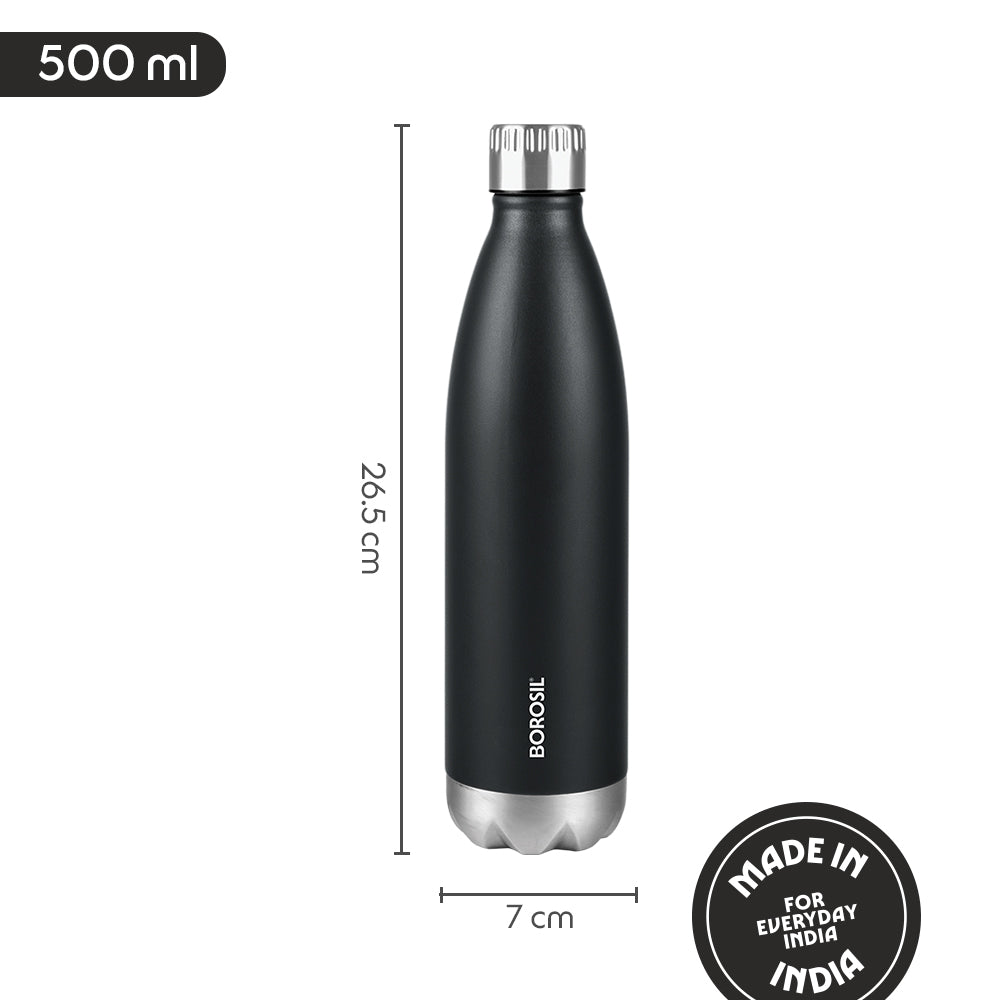 Borosil Bolt Insulated Bottle Matte Black 500 ml