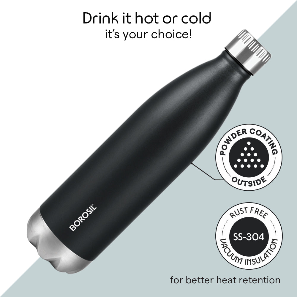 Borosil Bolt Insulated Bottle Matte Black 500 ml