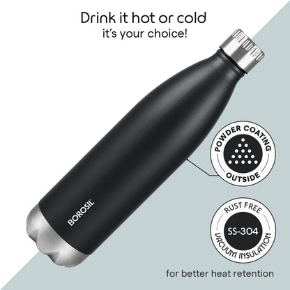 Borosil Bolt Insulated Bottle Matte Black 500 ml