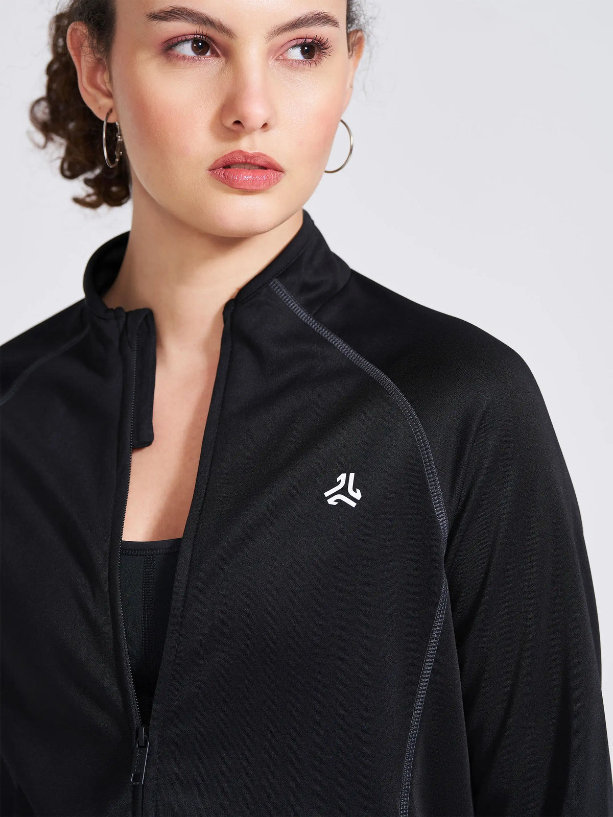 Campus Womens Black Solid Stand Collar Jacket