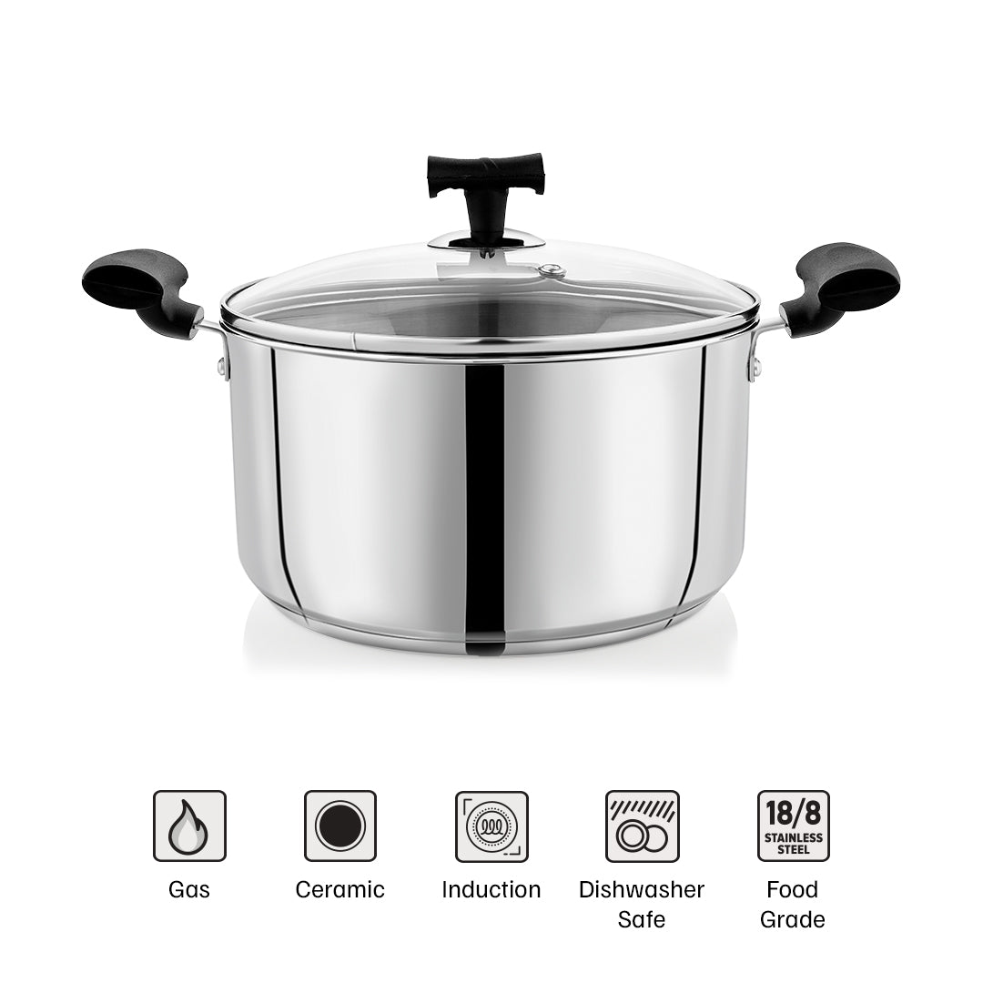 Vinod DONIV Stainless Steel Sandwich Bottom Solitaire Sauce Pot with Glass Lid & Side handle, Induction Friendly, Capacity 4.3 Liter (22cm) - view 18
