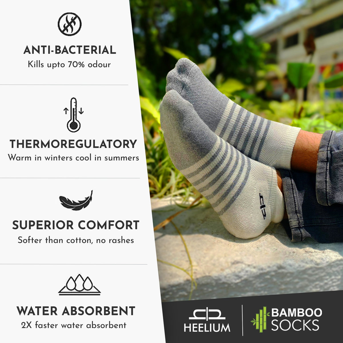 Heelium Bamboo Men Ankle Socks (Striped) - 2 Pairs