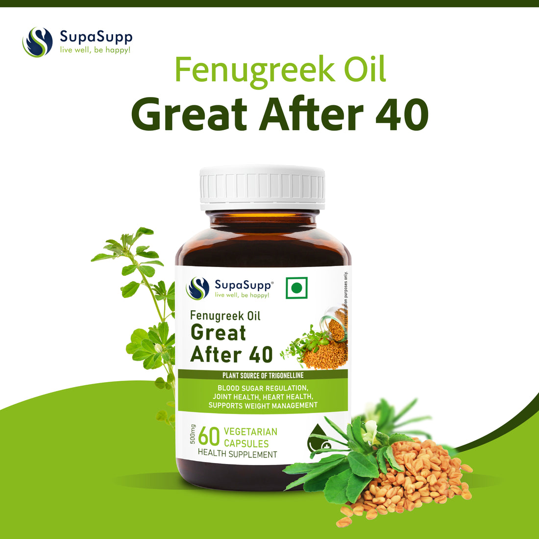 Sri Sri Tattva SupaSupp Fenugreek Oil Vegetarian Capsule Great After 40 - PUSHMYCART