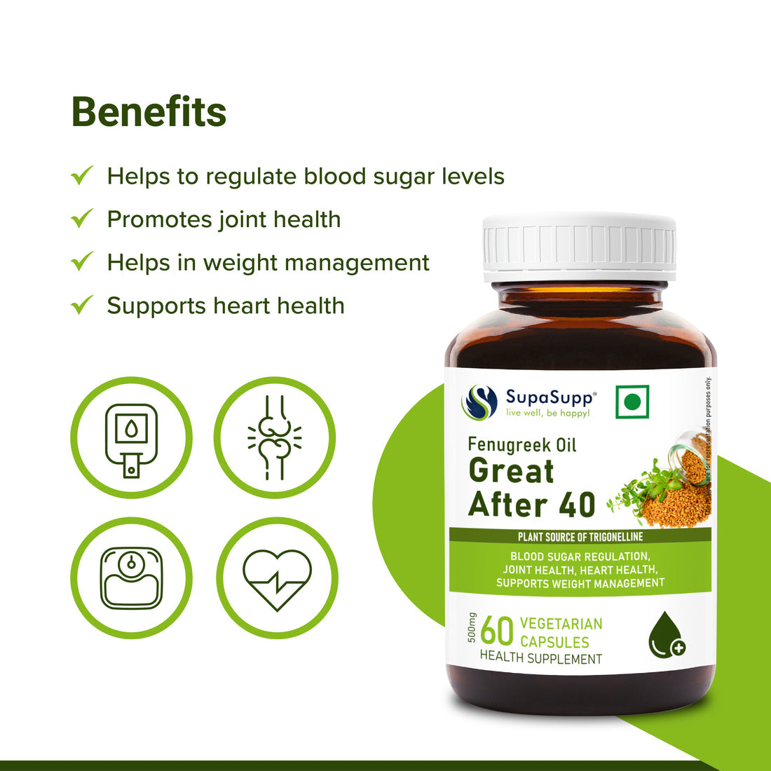Sri Sri Tattva SupaSupp Fenugreek Oil Vegetarian Capsule Great After 40 - PUSHMYCART