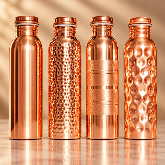 Pure Copper Water Bottle 1000 ml Set of 4 Assorted Finishes