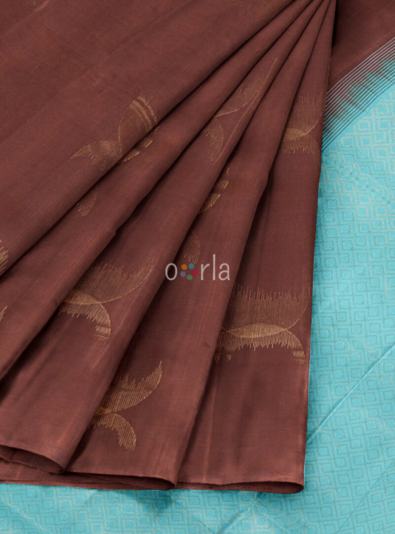 Prakruthi Vanya Brown & Blue Bhutta Handloom Tencel Vegan Silk Saree - PUSHMYCART