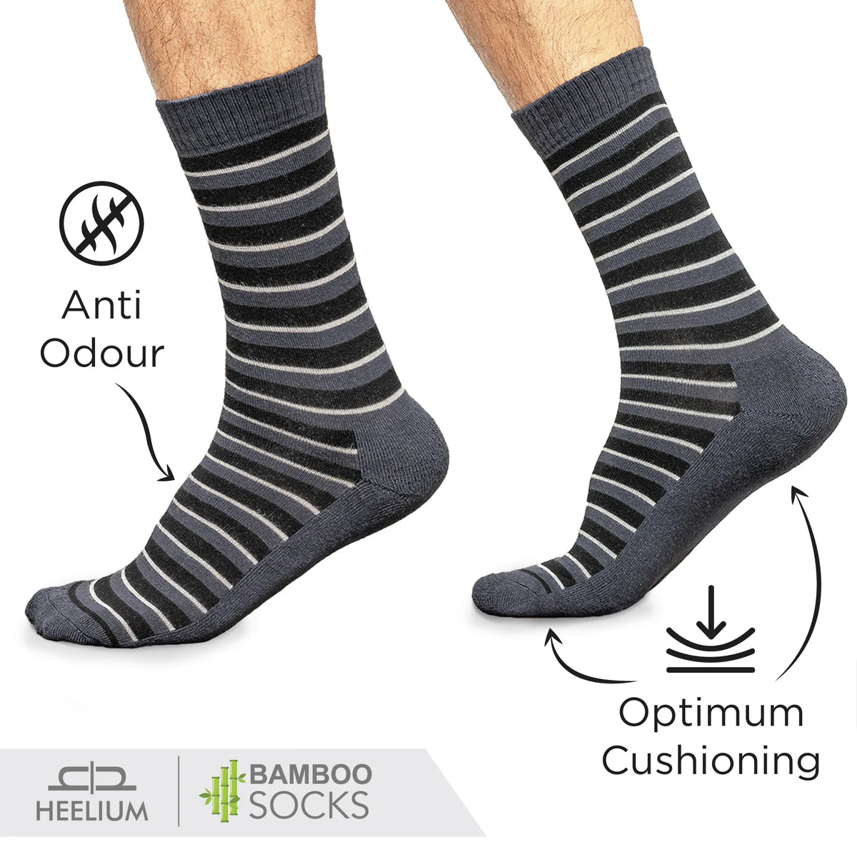 Heelium Bamboo Men Crew Socks (Stripes) - 3 Pairs