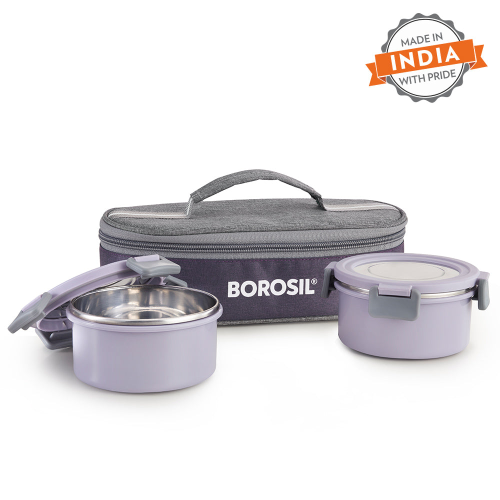 Borosil Glory Round Lavender Lunchbox Set of 2