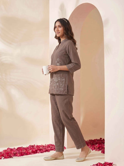 Miravan Womens Grey Embroidered Kurta with palazzo Set - view 7