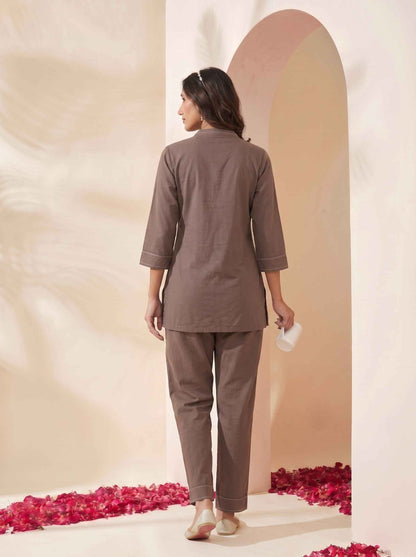 Miravan Womens Grey Embroidered Kurta with palazzo Set - view 5