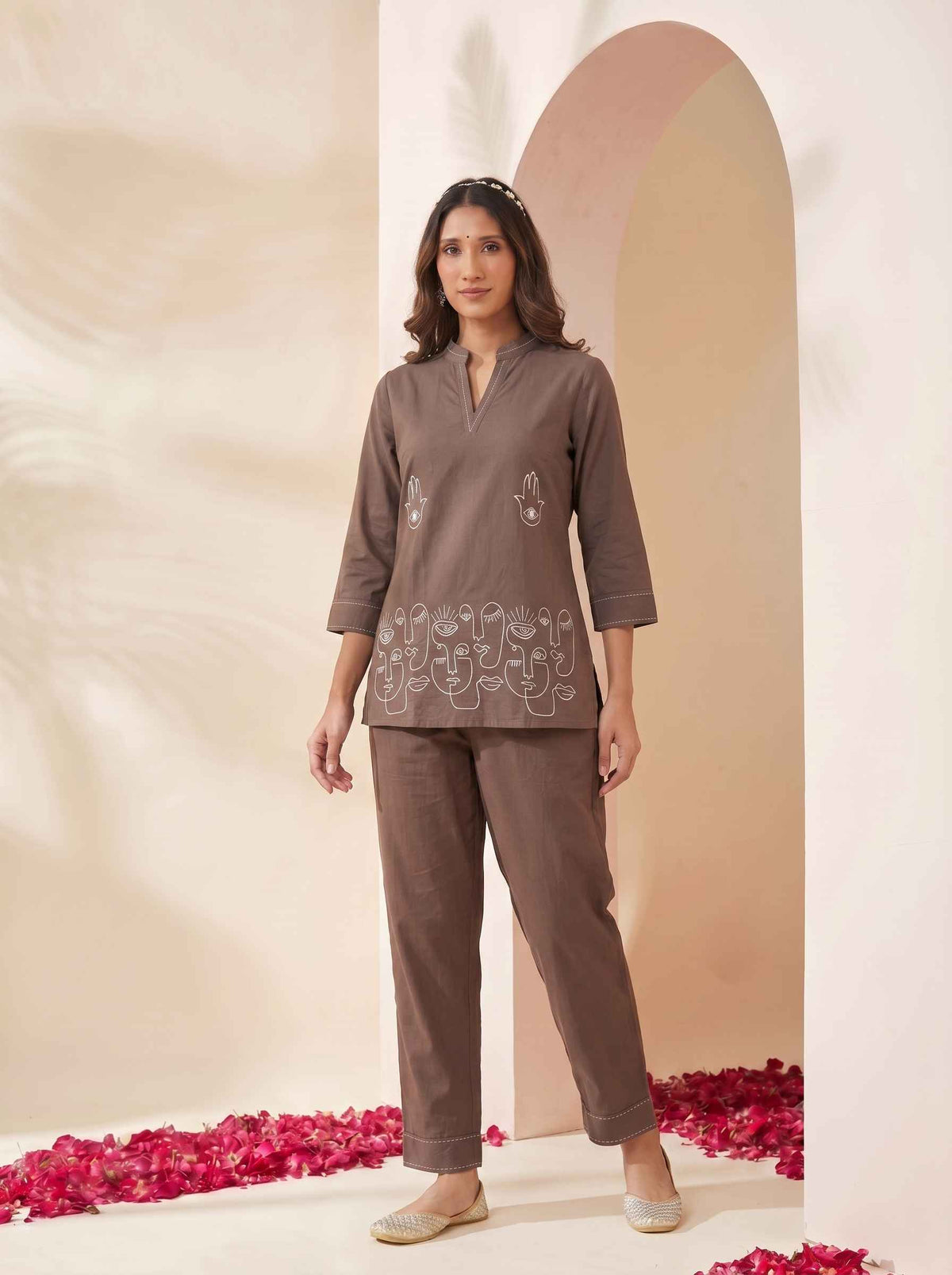 Miravan Womens Grey Embroidered Kurta with palazzo Set - view 4