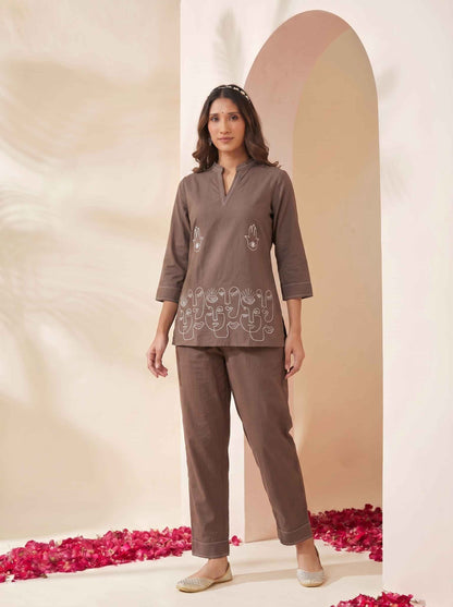 Miravan Womens Grey Embroidered Kurta with palazzo Set - view 4
