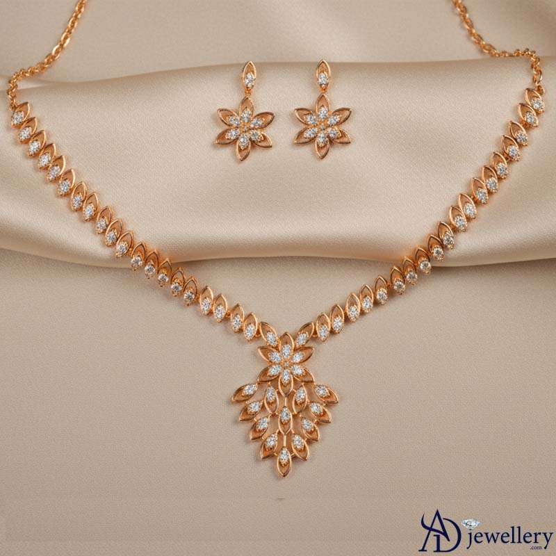 Close-up of the necklace's floral pendant with diamond details