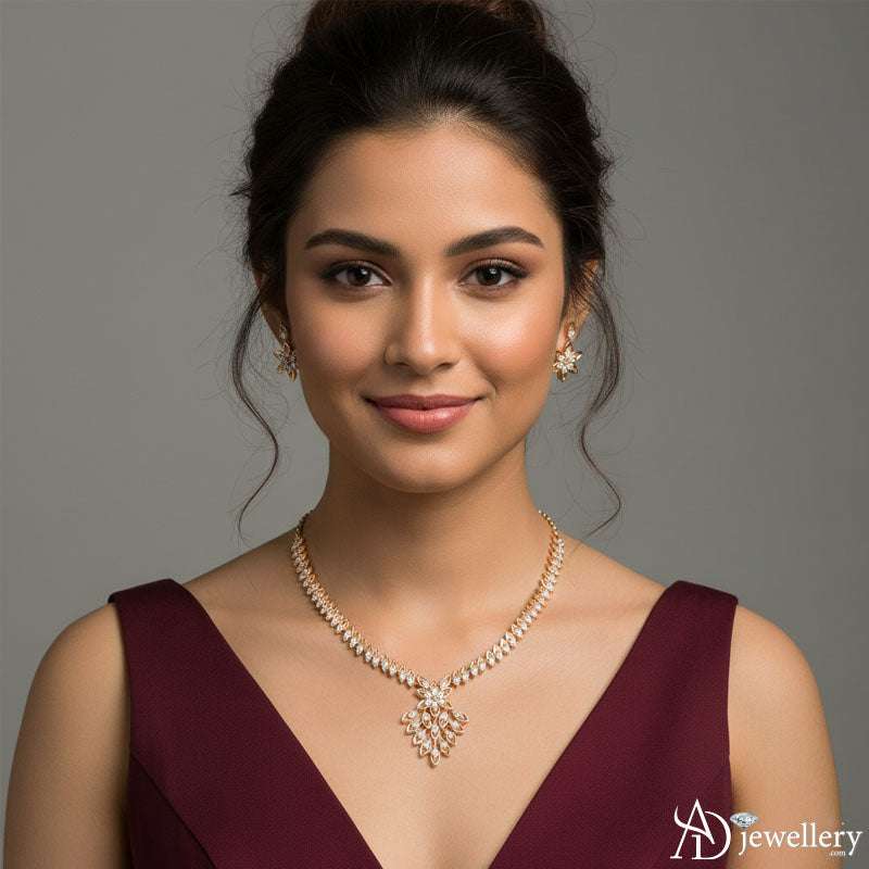 Golden Blossom Cascade Necklace Set front view