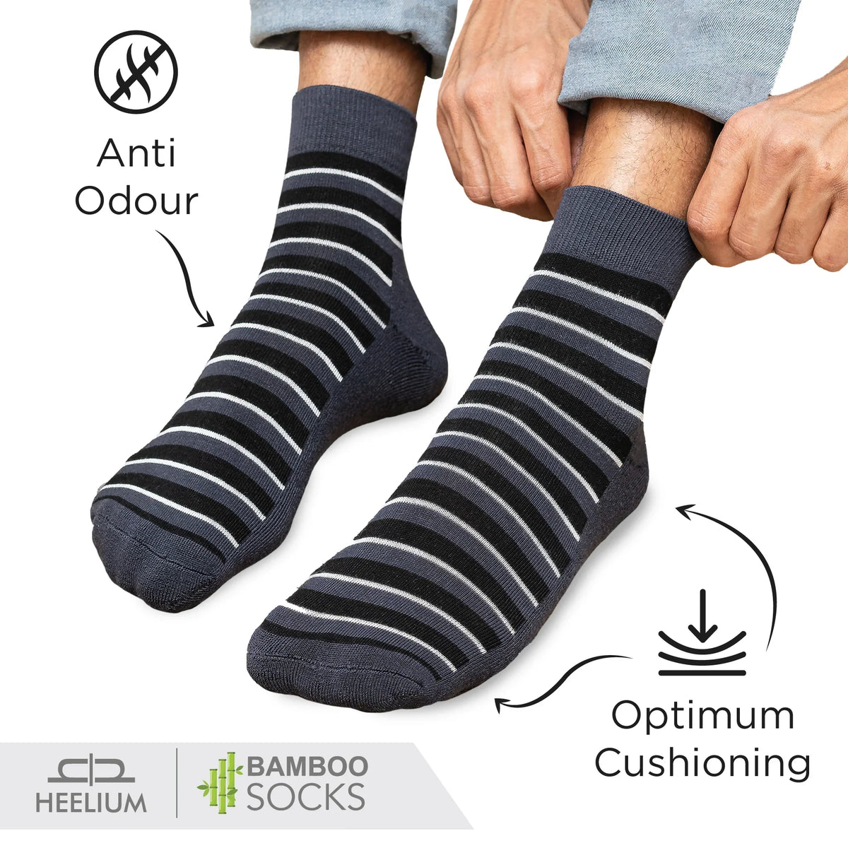 Heelium Bamboo Stripe Quarter Socks - 4 Pairs