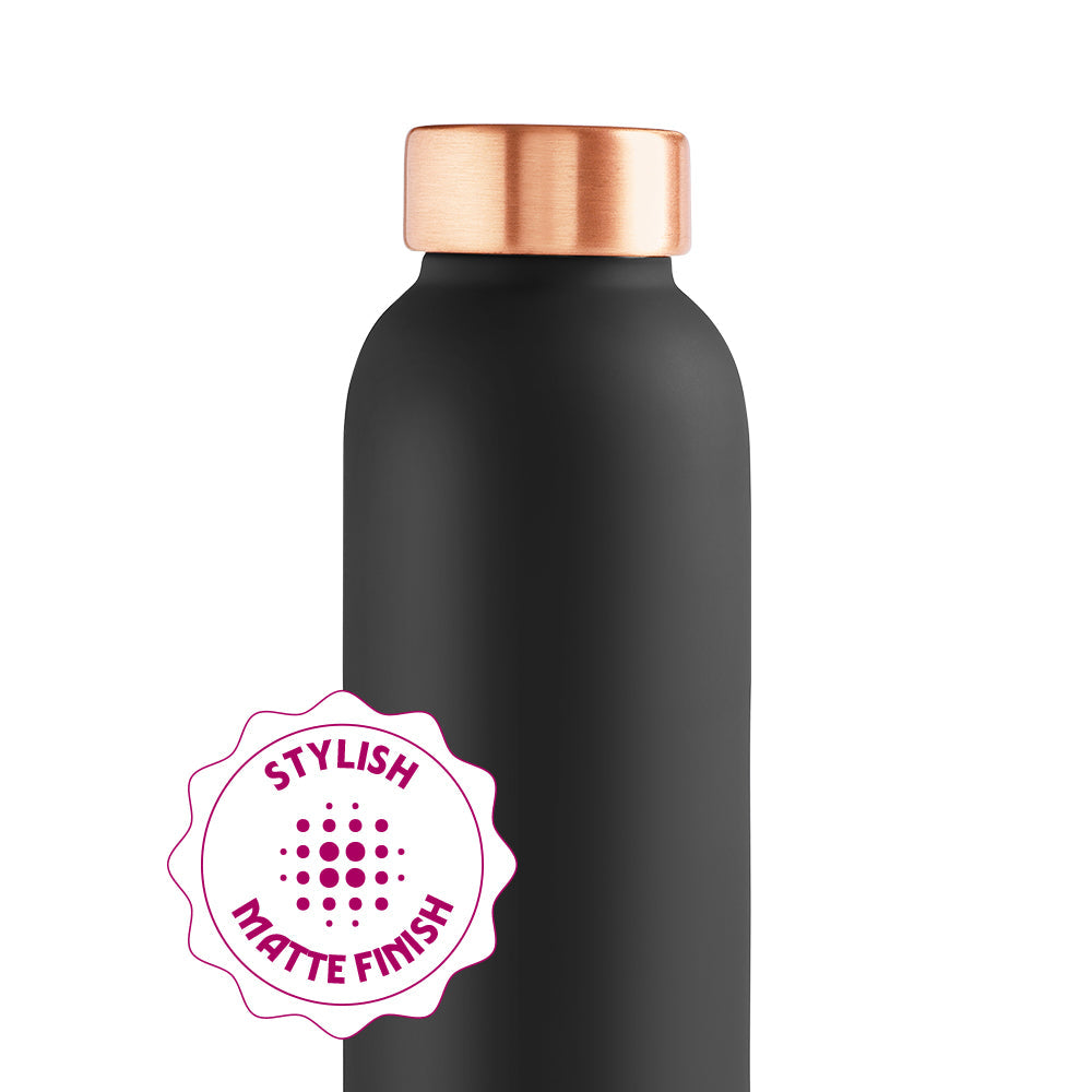 Borosil ECO Colour Copper Bottle and Glass Set Black