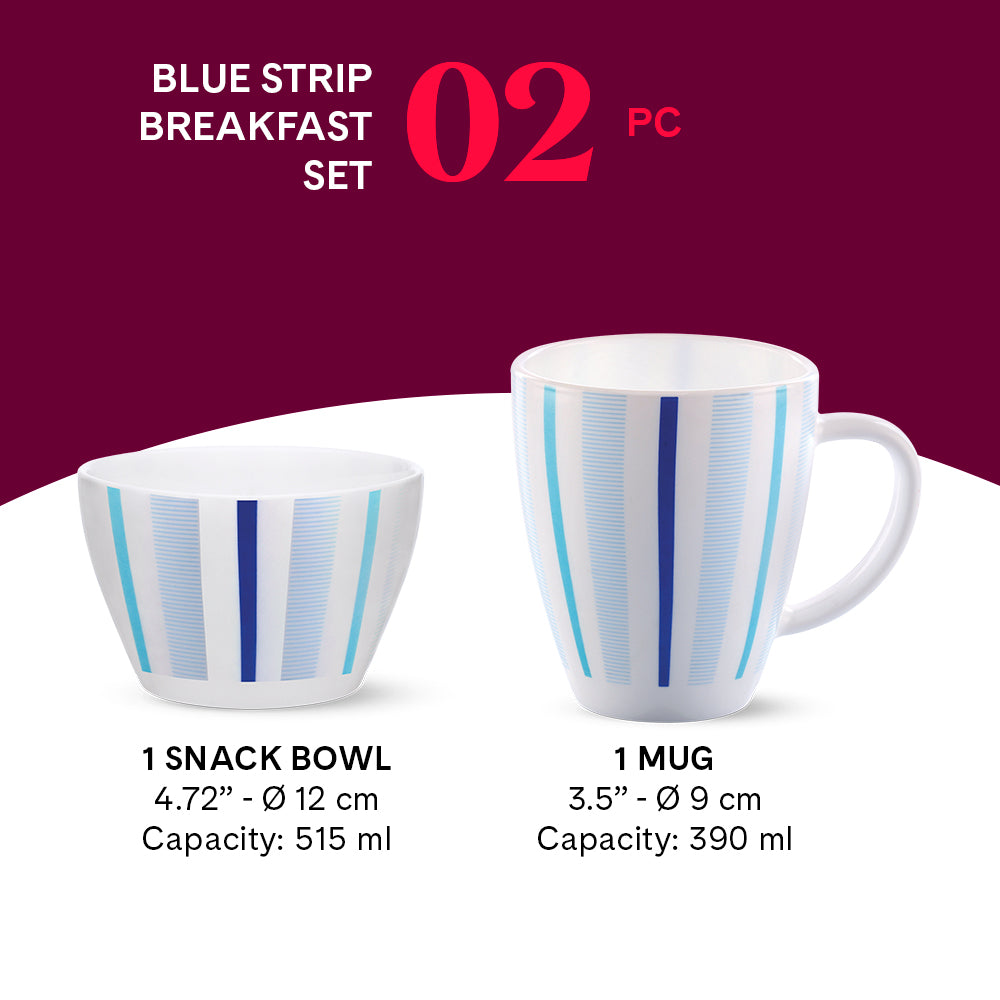 Borosil Larah Blue Strip Breakfast Set 2 Pcs Set