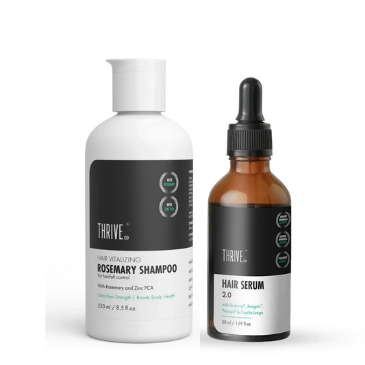 Thriveco Fabulous Hair Kit with Hair Growth Serum 2.0 and Hair Vitalizing Rosemary Shampoo for healthy hair.