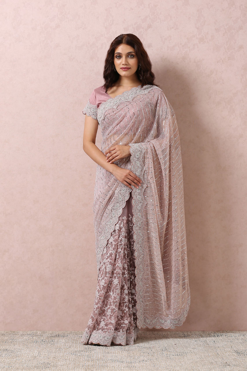 Mohey Purple Mirror Embroidered Saree