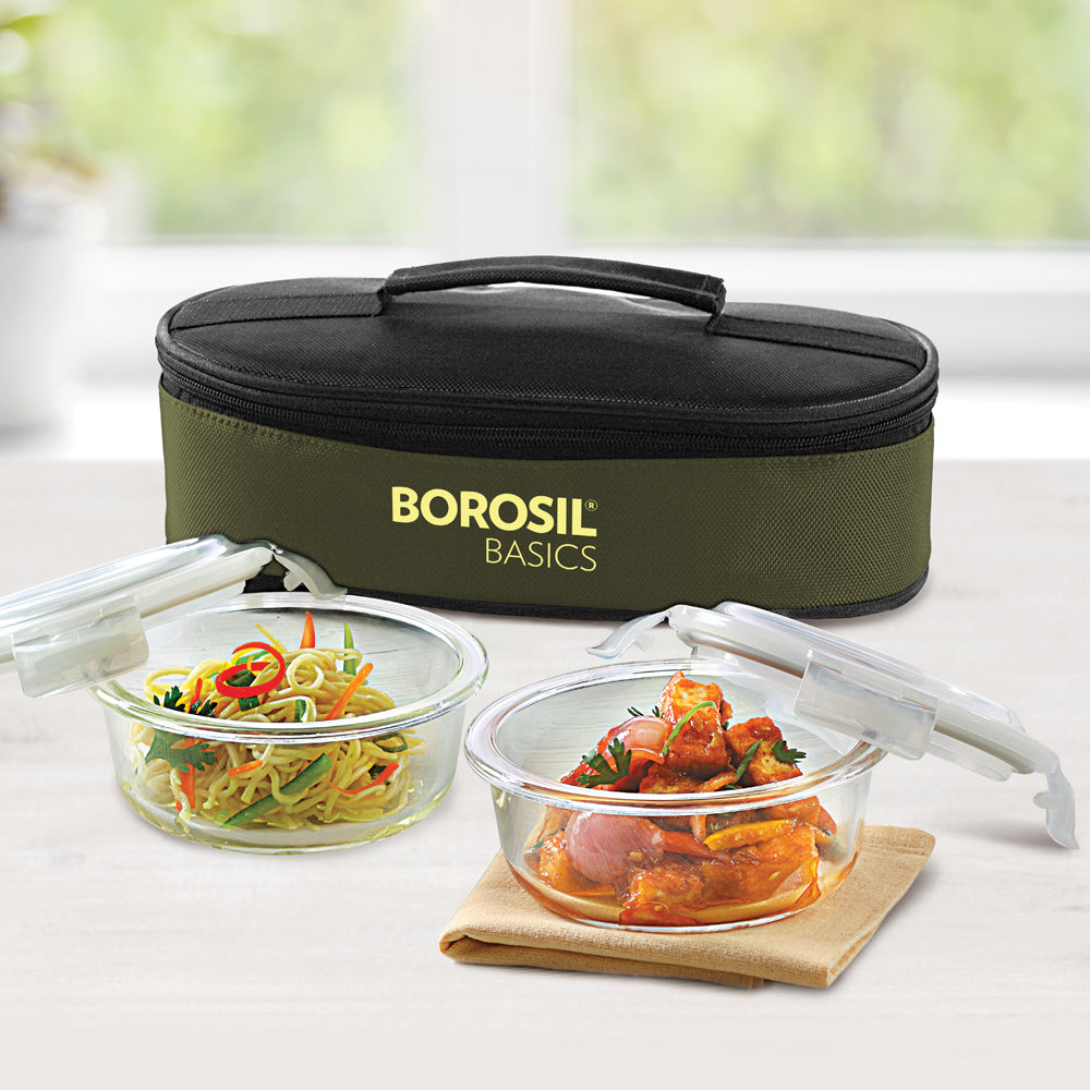 Borosil Basic Round Glass Lunch Box Set of 2