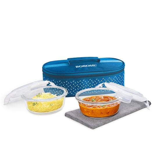 Borosil Teal Round Glass Lunch Box