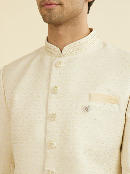 Manyavar Beige Brocade Elegance Indo Western - view 2
