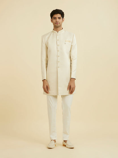Manyavar Beige Brocade Elegance Indo Western - view 3