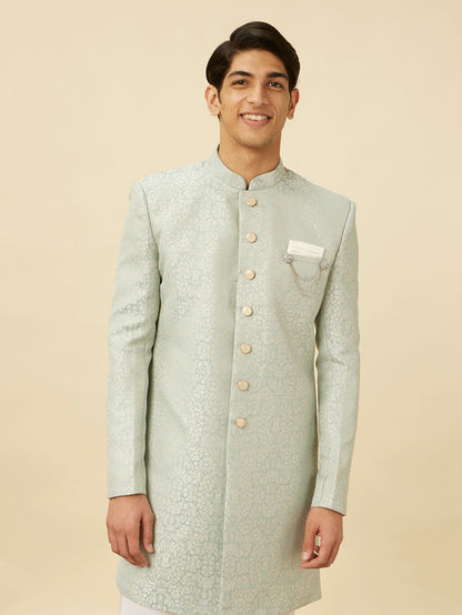 Manyavar Delicate Blue Medallion Patterned Indo Western Jacket