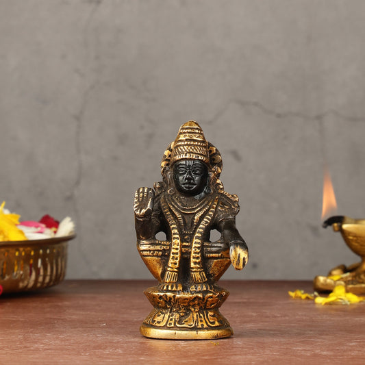BudhShiv Pure Brass Small Ayyappa Swamy Idol 4 Inch