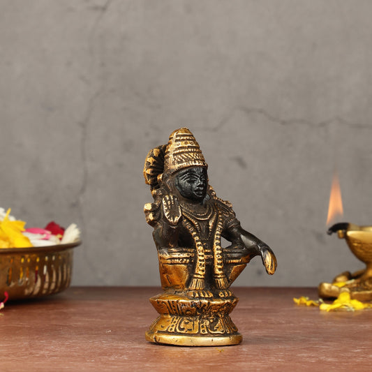 BudhShiv Pure Brass Small Ayyappa Swamy Idol 4 Inch