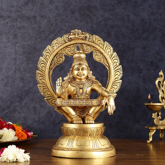 BudhShiv Pure Brass Superfine Ayyappa Swamy Idol 12 Inch