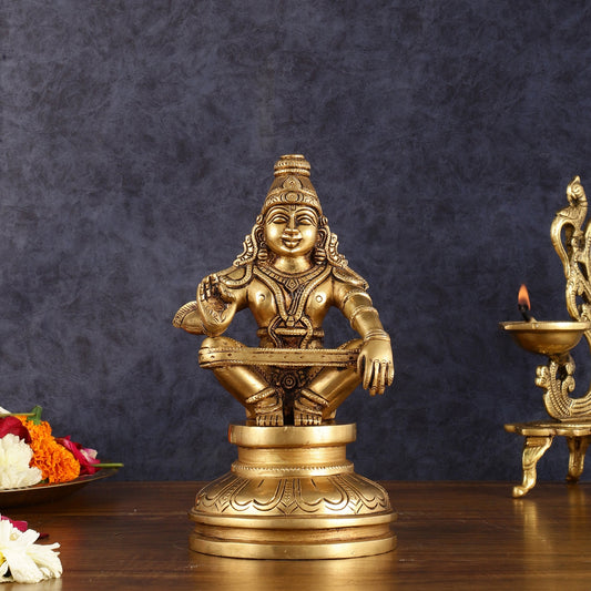 BudhShiv Brass Ayyappan Statue 8.5 Inch Antique Finish