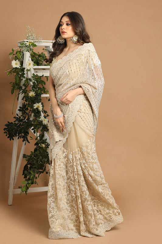 Mohey Beige Net Saree