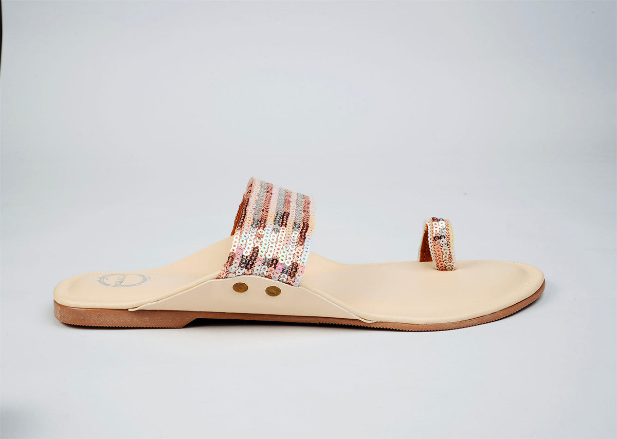 Dhaga Cream Shimmer Flat Kolhapuri for Women