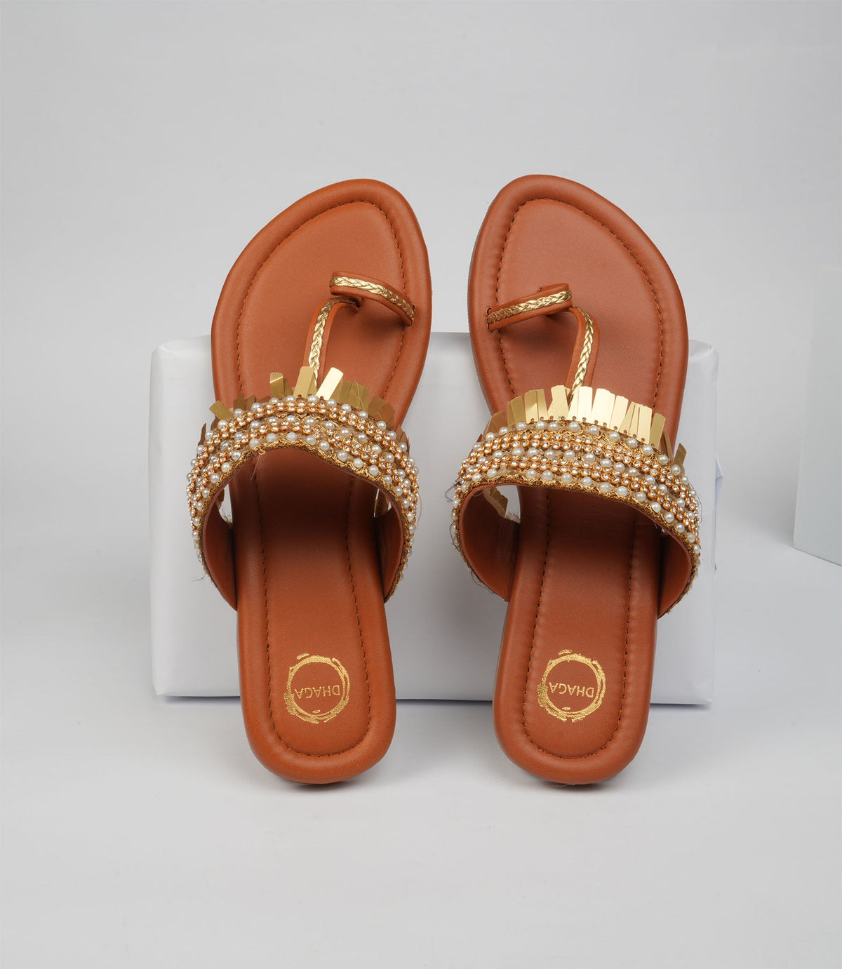 Dhaga Golden Aura Flat Kolhapuri for Women