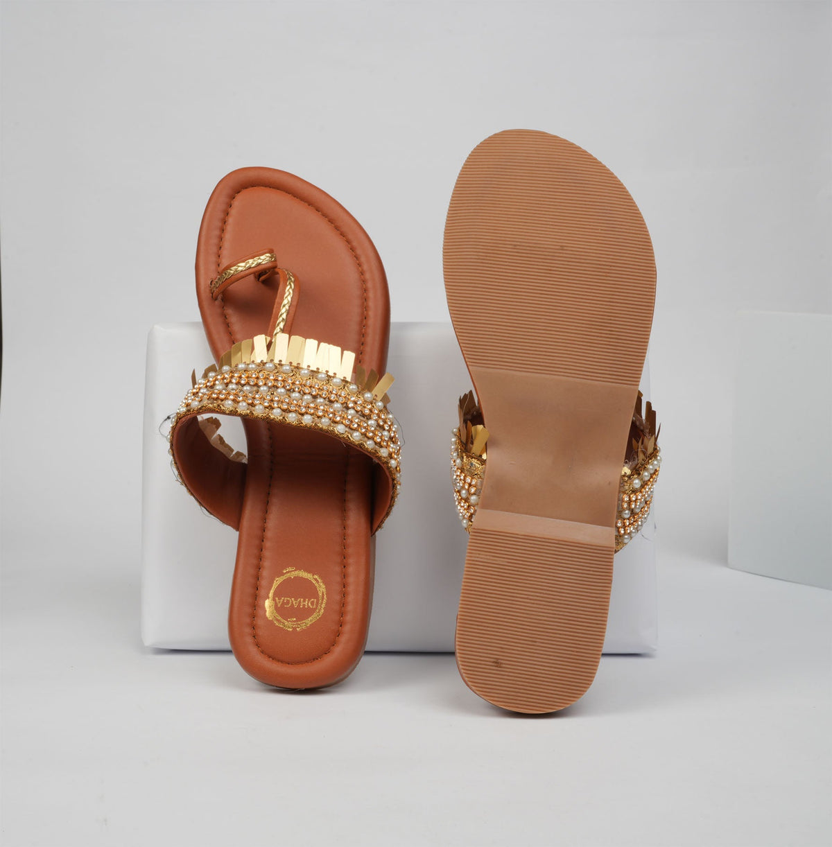 Dhaga Golden Aura Flat Kolhapuri for Women