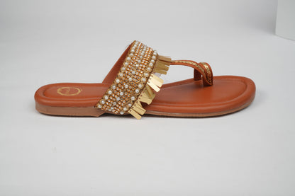 Dhaga Golden Aura Flat Kolhapuri for Women