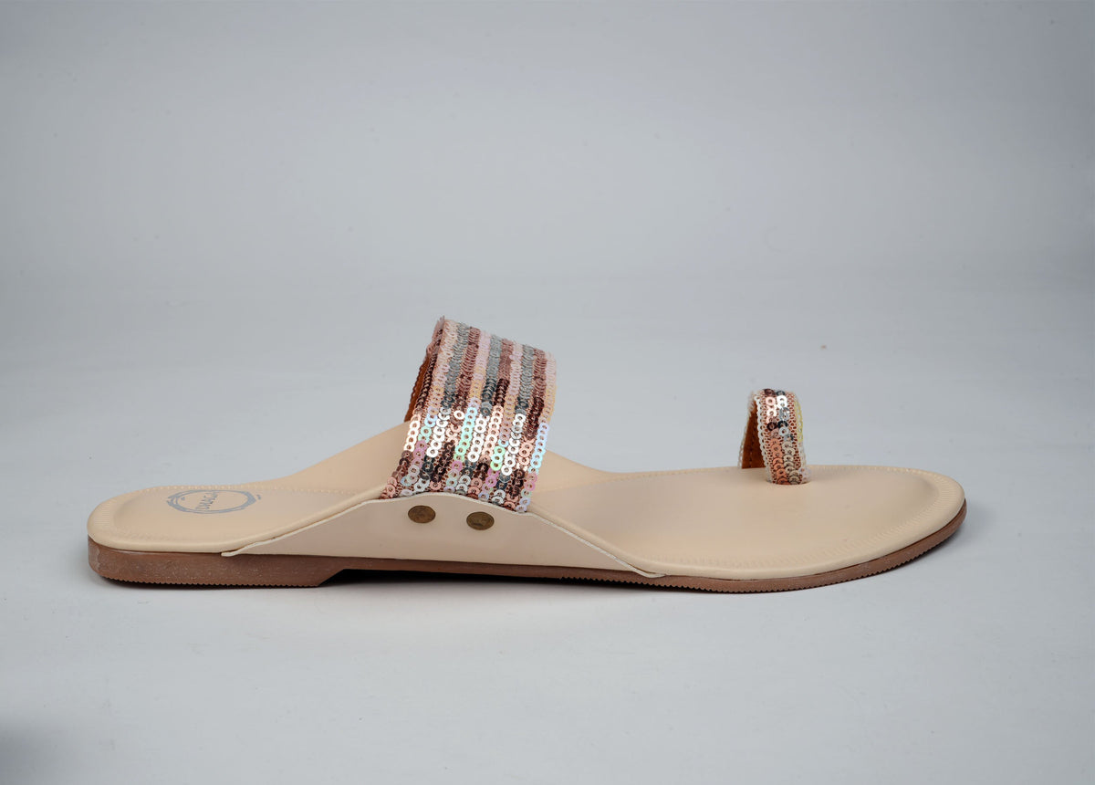 Dhaga Cream Shimmer Flat Kolhapuri for Women