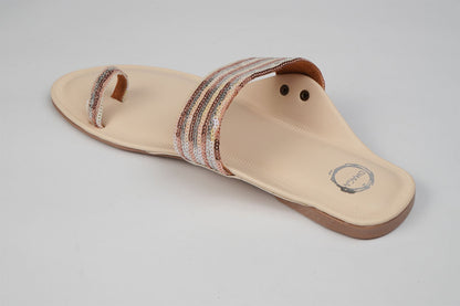 Dhaga Cream Shimmer Flat Kolhapuri for Women
