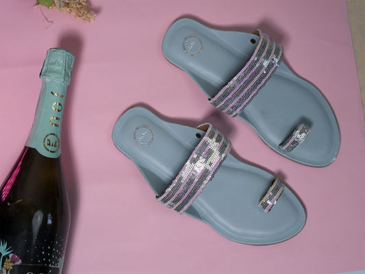 Dhaga Blue Shimmer Kolhapuri Chappal for Women
