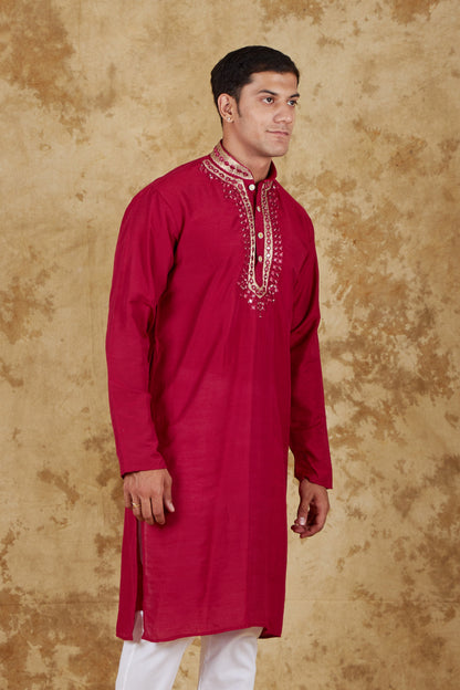 Veshbhoshaa Bluesaanchi Mirror Magic Red Men'S Kurta Set - PUSHMYCART