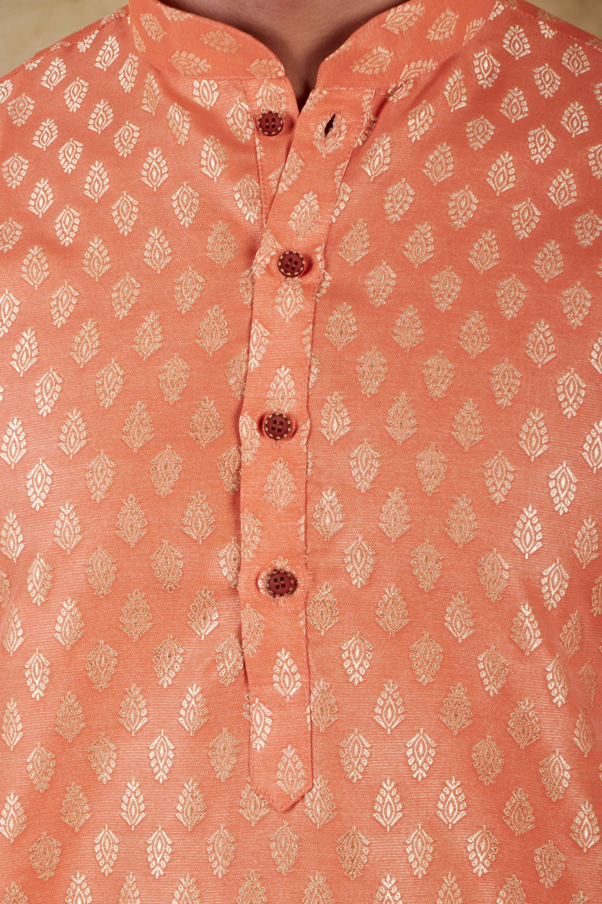 Veshbhoshaa Bluesaanchi Banarsi Silk Coral Kurta Set - PUSHMYCART
