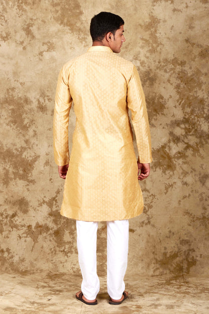 Veshbhoshaa Bluesaanchi Banarsi Silk Cream  Kurta Set - PUSHMYCART