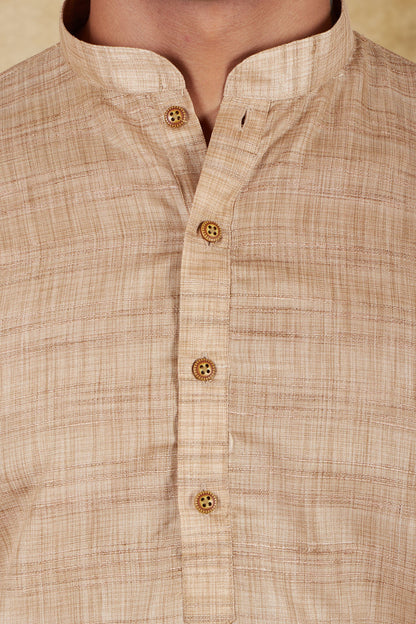 Veshbhoshaa Bluesaanchi Dark Cream Textured Men'S Kurta Set - PUSHMYCART