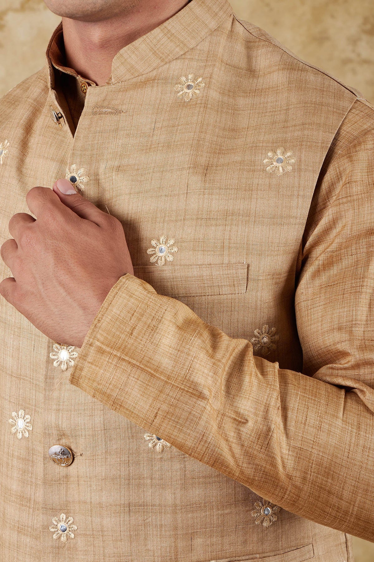 Veshbhoshaa Bluesaanchi Khaki Waistcoat Set - PUSHMYCART