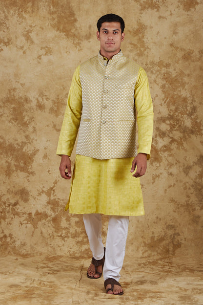 Bluesaanchi Yellow Jacquard Waistcoat set