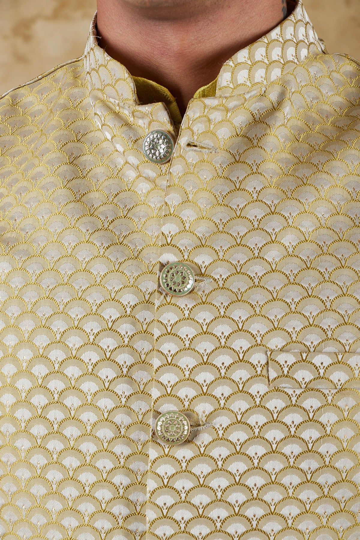 Veshbhoshaa Bluesaanchi Yellow Jacquard Waistcoat Set - PUSHMYCART