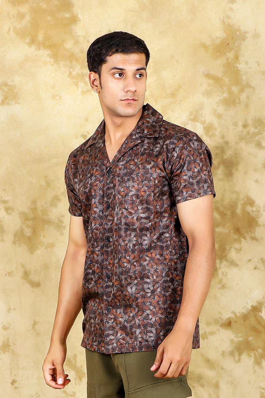 Veshbhoshaa Bluebird Cotton Blend Short Brown Printed Shirt For Men - PUSHMYCART
