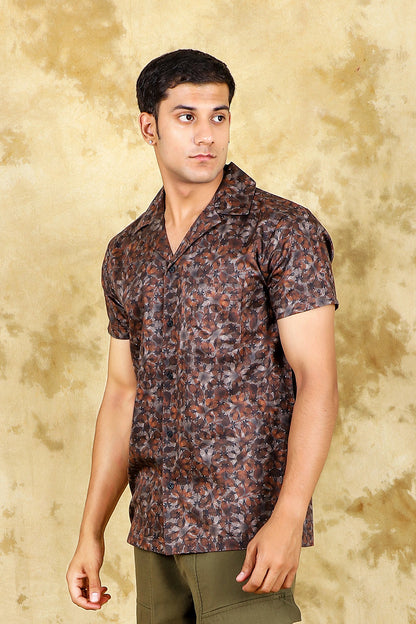 Veshbhoshaa Bluebird Cotton Blend Short Brown Printed Shirt For Men - PUSHMYCART